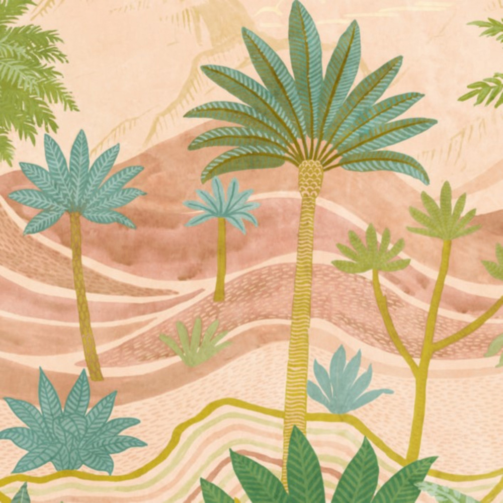 Grandeco Palm Spring Scene Pink 7 Lane Wall Mural Image 2