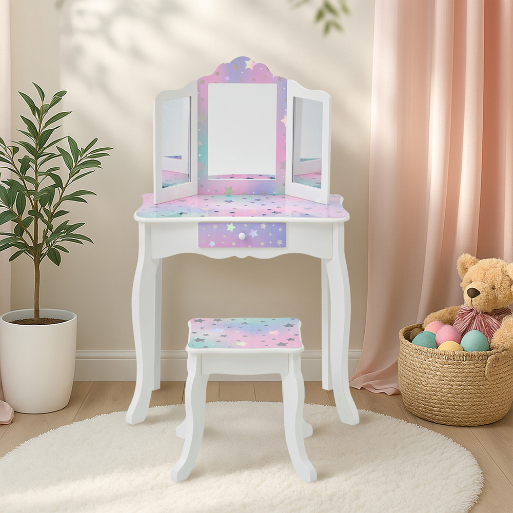 Teamson Kids White and Lavender Starry Sky Print Gisele Medium Vanity and Stool Image 8