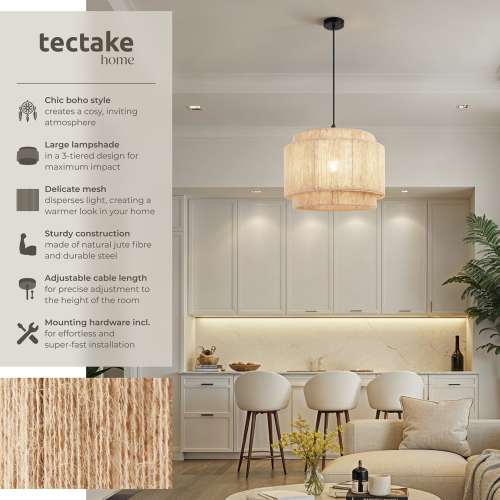 tectake Lignea 3-Tier Boho Chic Jute Fibre Pendant Light Image 6