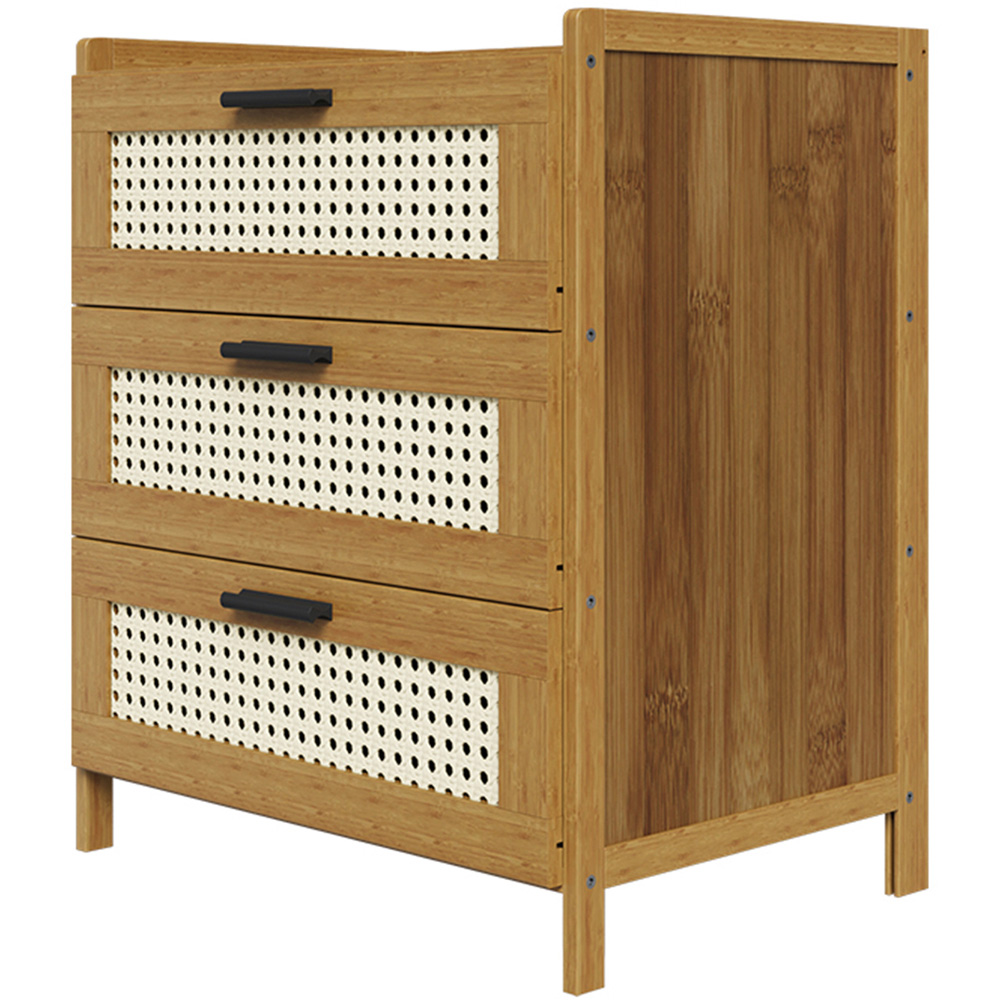Living and Home 3 Drawer Tawny Rattan Bedside Table Image 2
