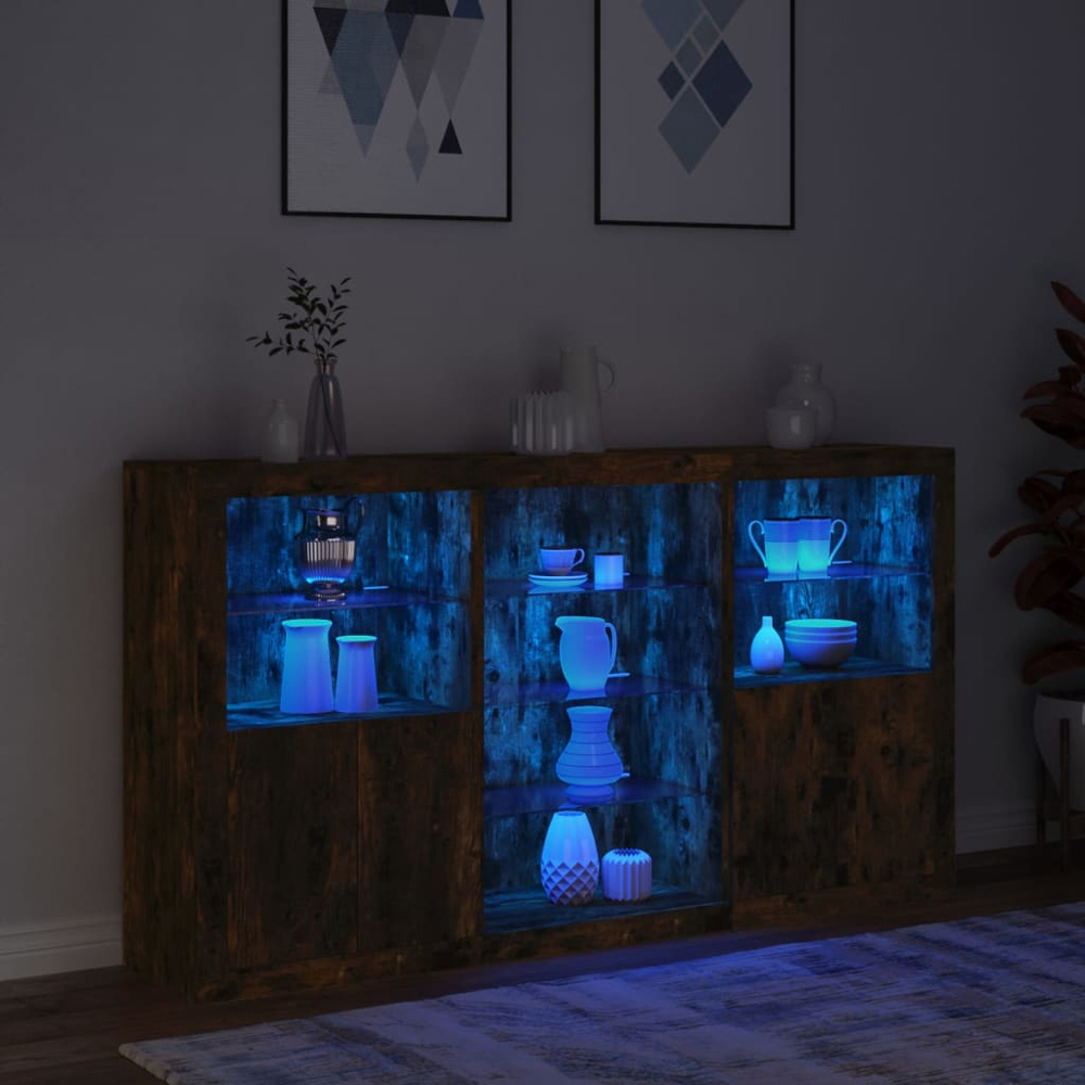 vidaXL 4 Door 8 Shelf Smoked Oak Sideboard with LED Lights Image 7