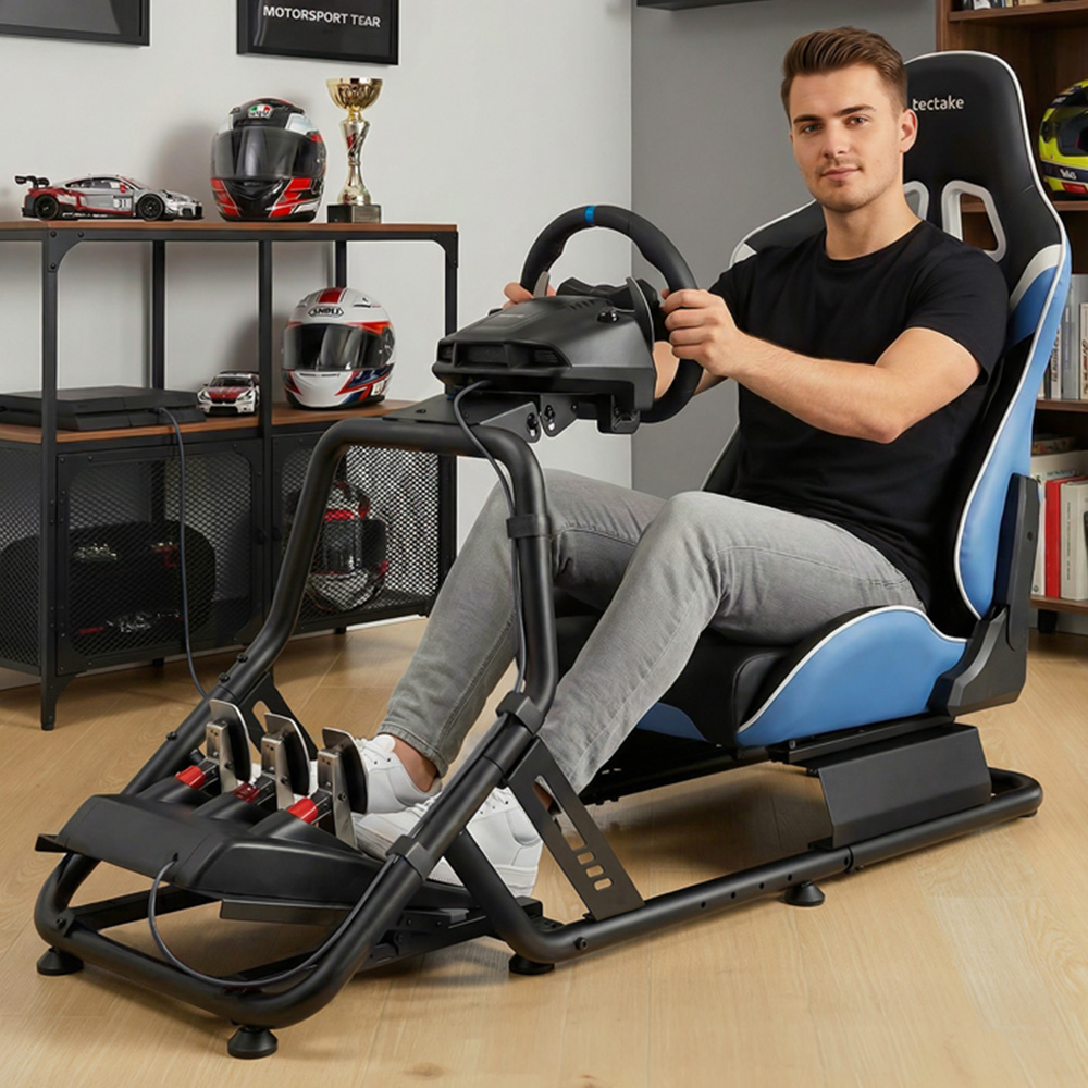 tectake Black and Azure Racing Seat Gaming Chair Image 1
