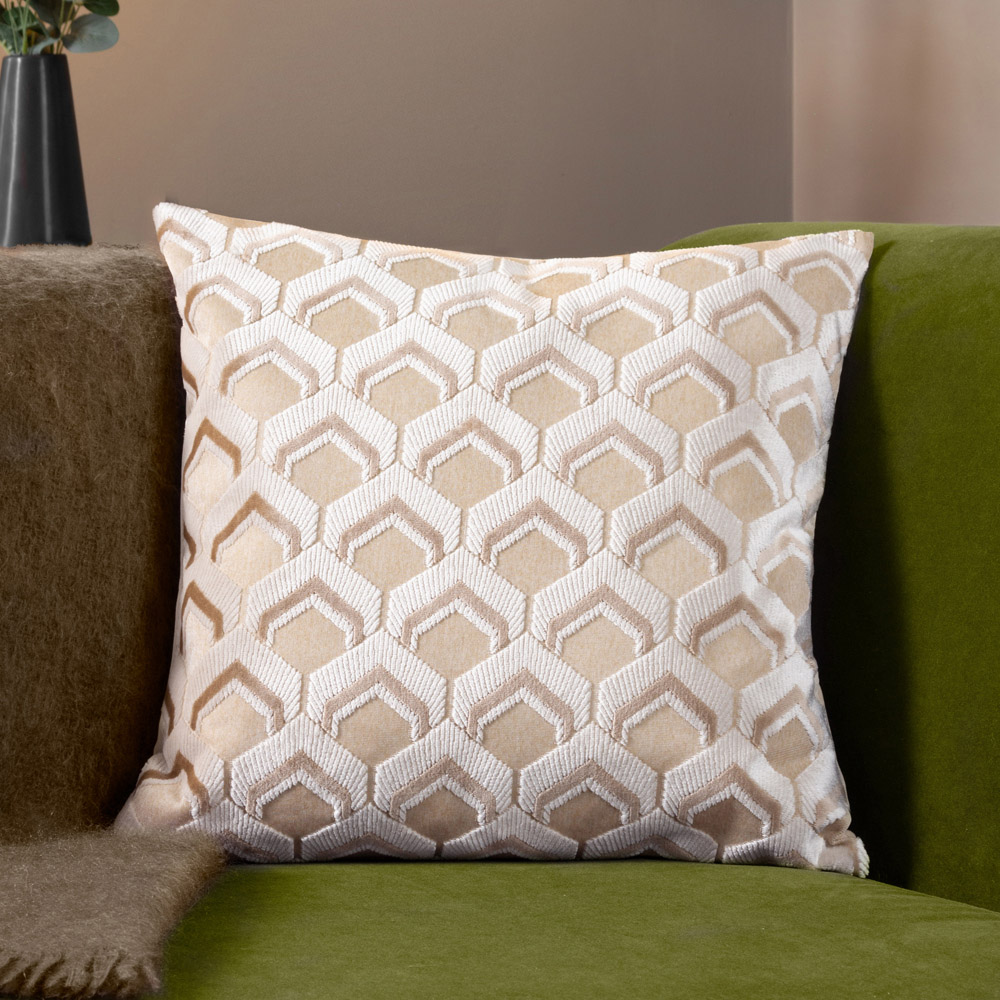Paoletti Ledbury Warm Taupe Velvet Jacquard Cushion Image 2