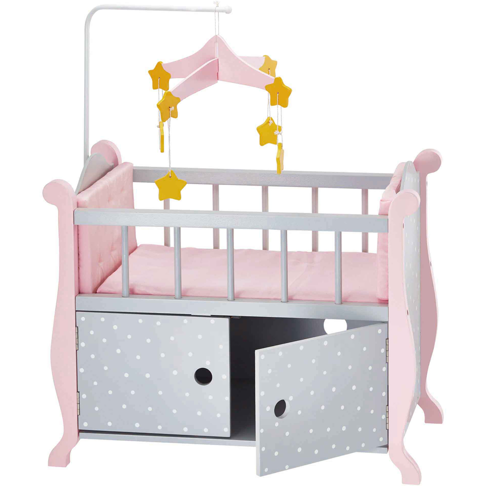 Teamson Kids Olivia's Little World Grey Polka Dots Baby Doll Nursery Bed with Cabinet Image 3