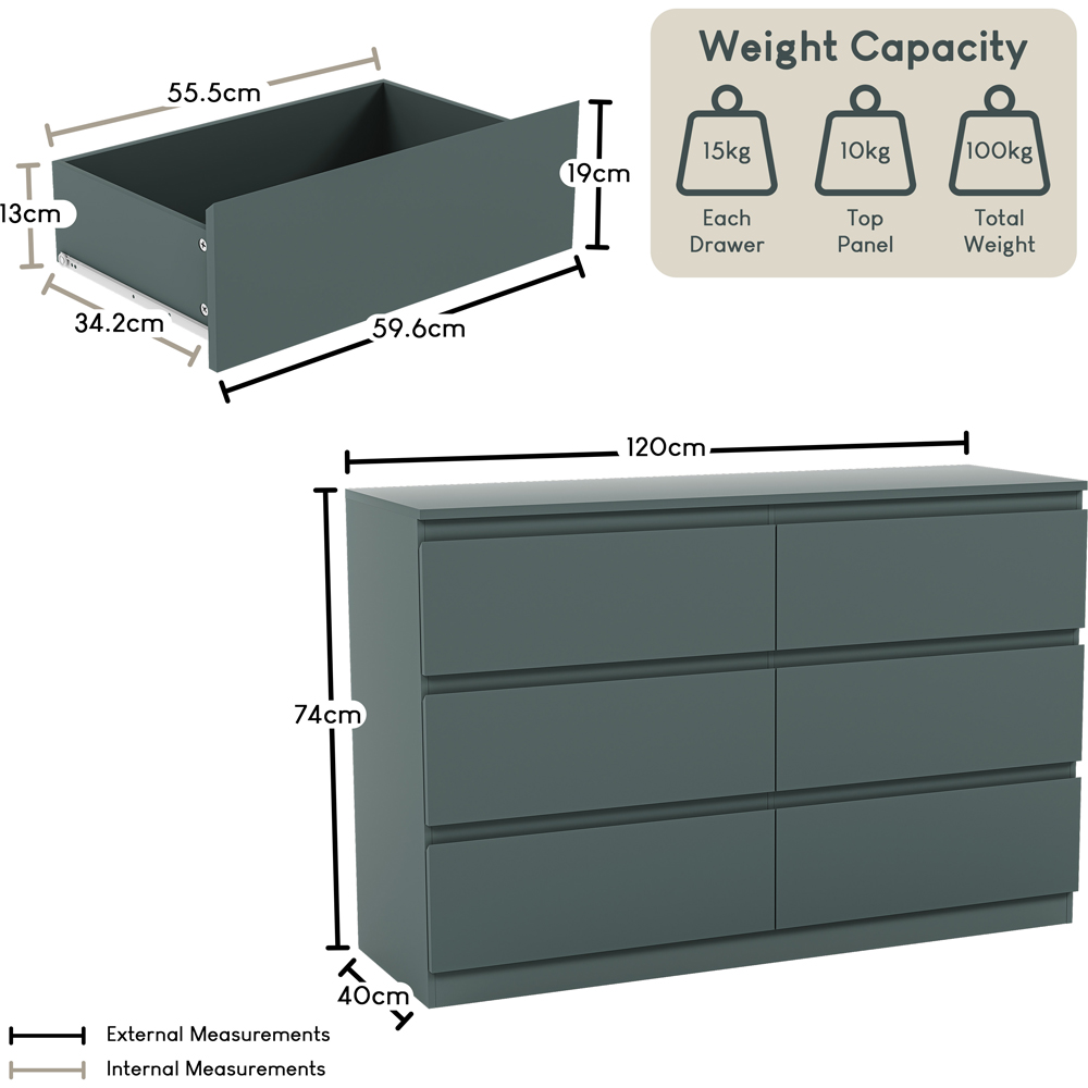 VIDA DESIGNS Denver Jasper Green 6 Drawer Bedside Table Image 9