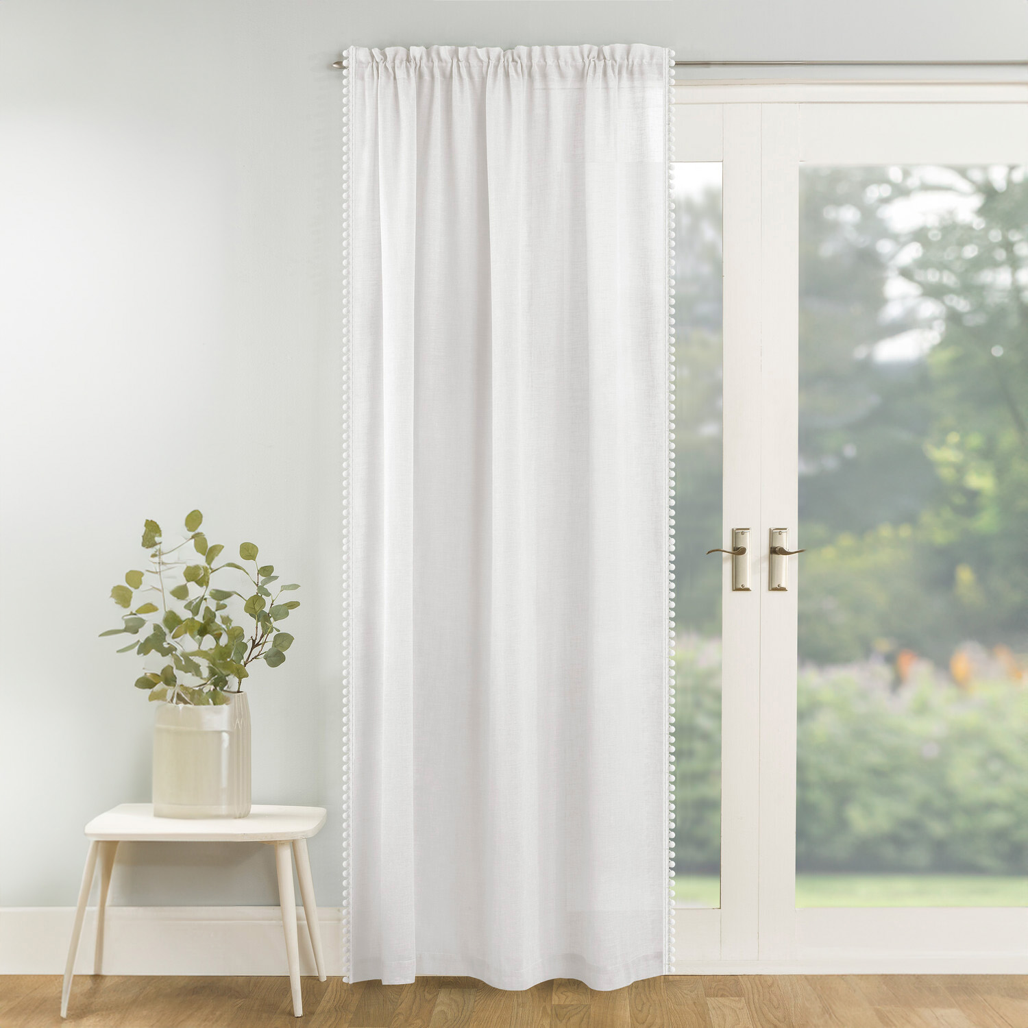 Tahiti Pompom Edge Voile Panel - White / 137cm Image 1