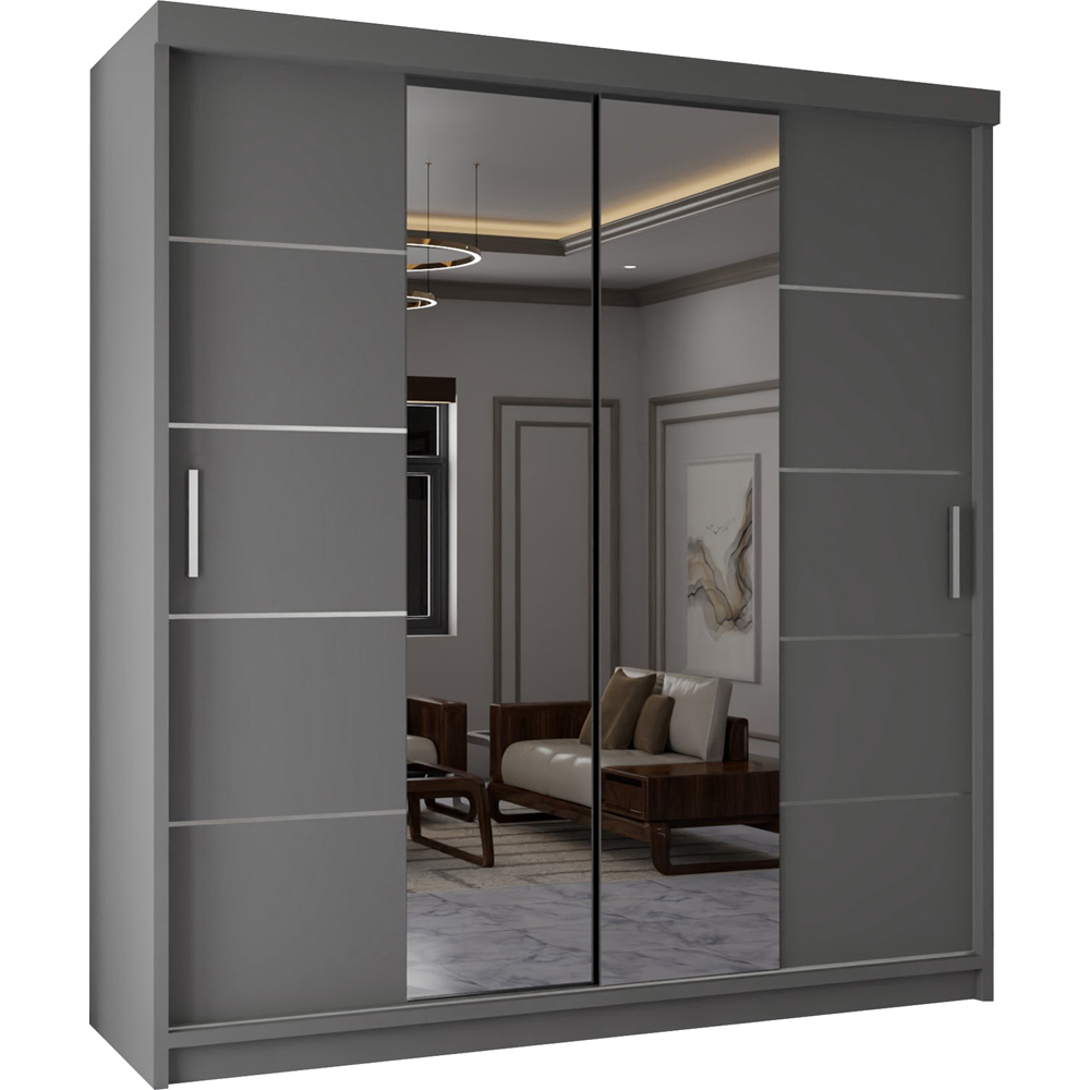 M N Furniture Osaka 2 Door Grey Mirrored Panel Sliding Wardrobe 203cm Image 2