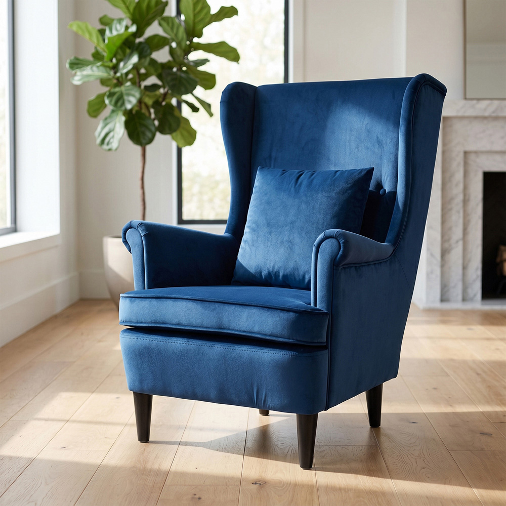 HOMCOM Blue Wingback Accent Chair Image 3