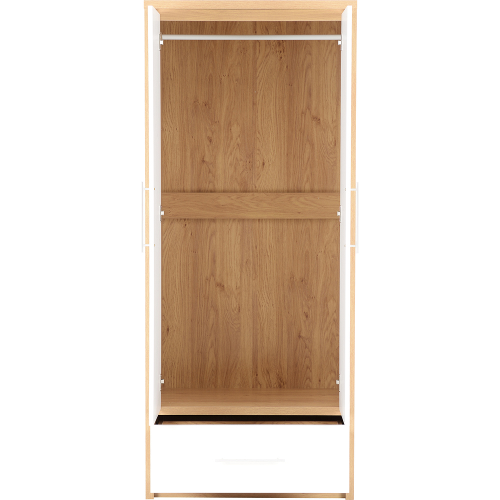 Seconique Seville 2 Door Single Drawer White Gloss Light Oak Effect Veneer Wardrobe Image 4