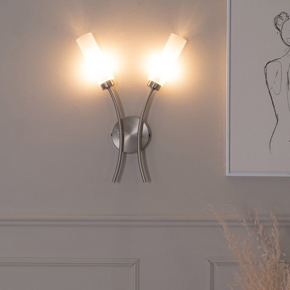 ValueLights Maya 2 Way Brushed Chrome Curved Upright Reed Shaded LED Wall Light Image 2