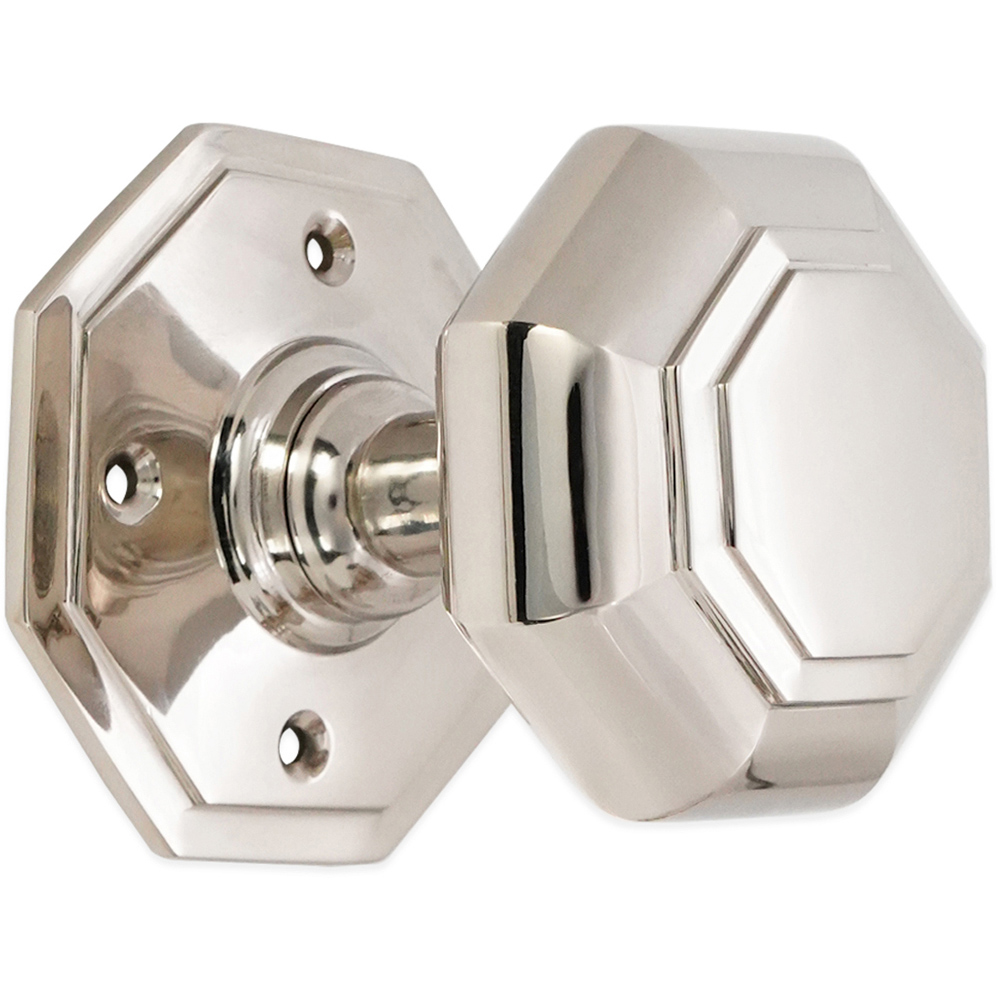 Spira Brass Polished Nickel Octagonal Mortice Door Knob 2 Pack Image 3