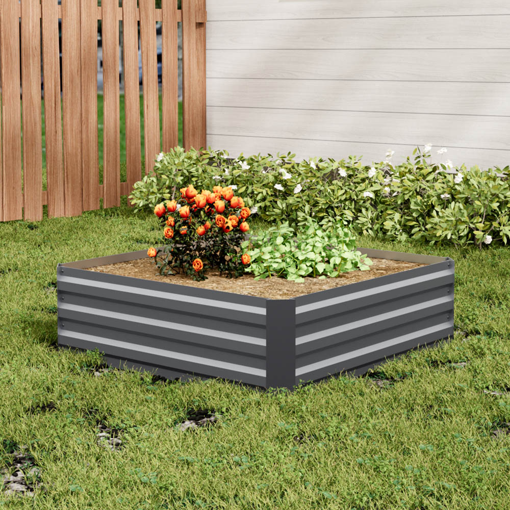 Living and Home 3.2 x 3.2ft Grey Rectangle Weather Resistant Steel Raised Garden Bed Image 2