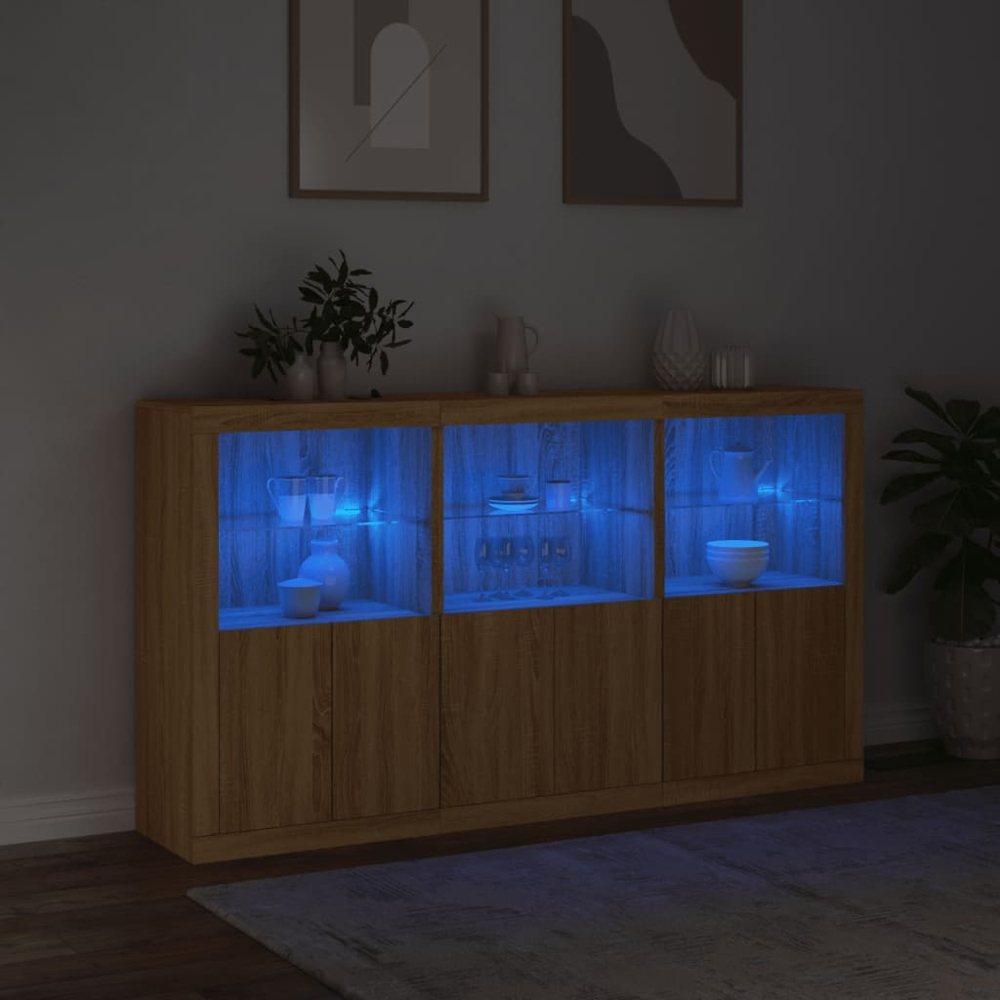 vidaXL 6 Door 6 Shelf Sonoma Oak Sideboard LED Lights Image 5