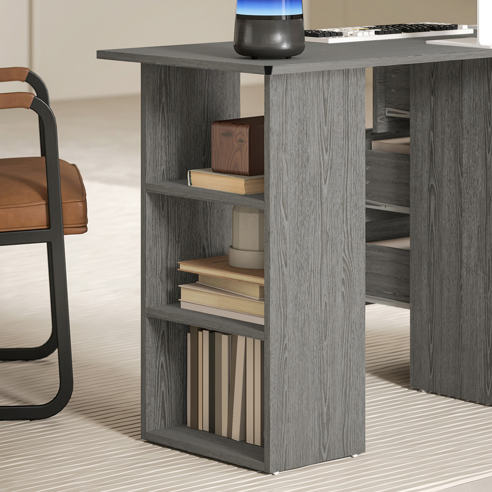 HOMCOM 3 Drawer 3 Shelf Computer Desk Grey Image 8