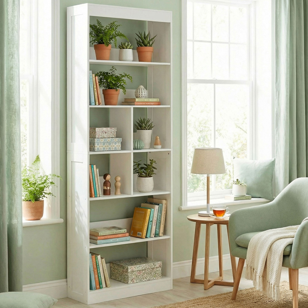 HOMCOM 6-Tier White Anti-Tipping Bookcase Image 1