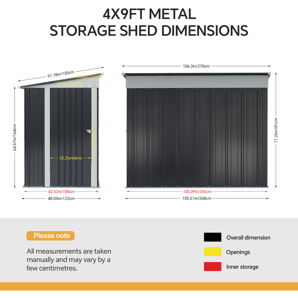 Living and Home 4 x 9ft Charcoal Black and White Metal Pent Storage Shed Image 8