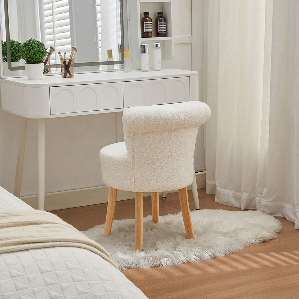 Living and Home White Teddy Fleece Curved Backrest Vanity Stool Image 7