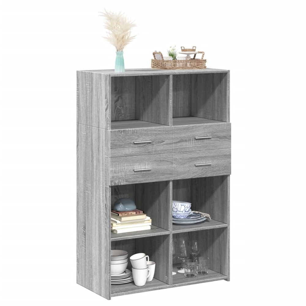 vidaXL 2 Drawer 6 Shelf Grey Sonoma Small Highboard Image 3