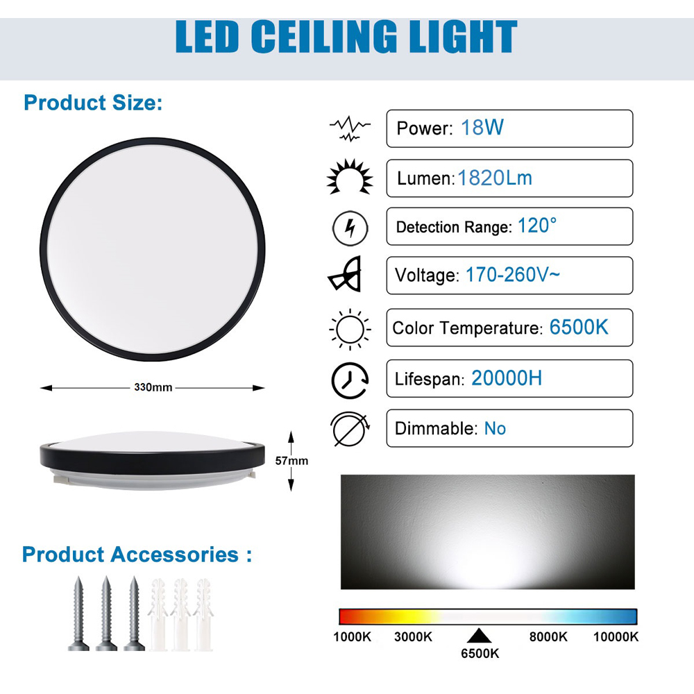 ExtraStar Black 18W LED Round Surface Daylight Ceiling Light Image 7