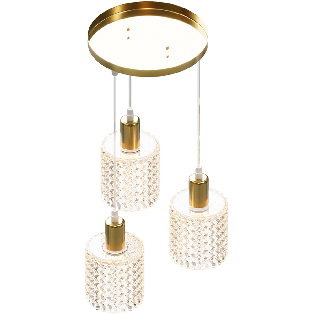 Living and Home 3 Light Gold Clear Glass Shade E27 Pendant Light Image 5