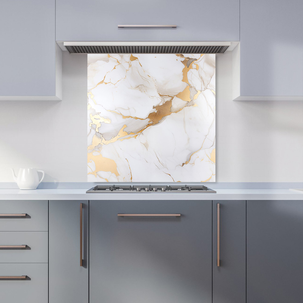 Warren Reed Designer White Marble with Gold Glass Kitchen Splashback 60 x 60cm Image 1