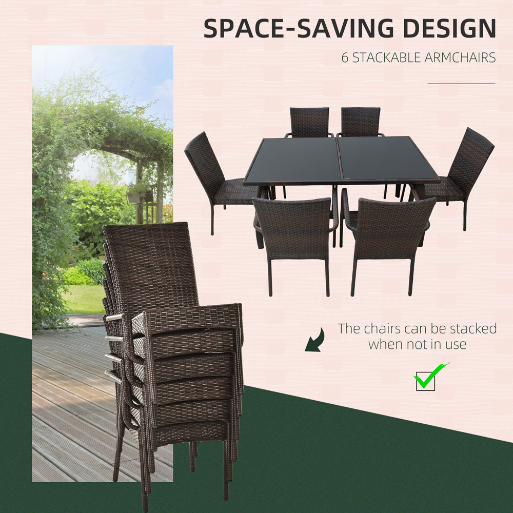 Outsunny Wicker 6 Seater Dining Set Brown Image 5