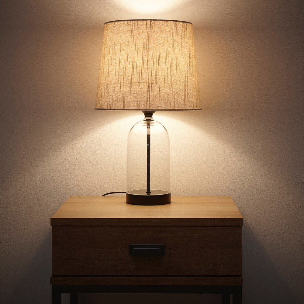 Kliving Chelsea Natural Linen Shade Black Table Lamp Image 2
