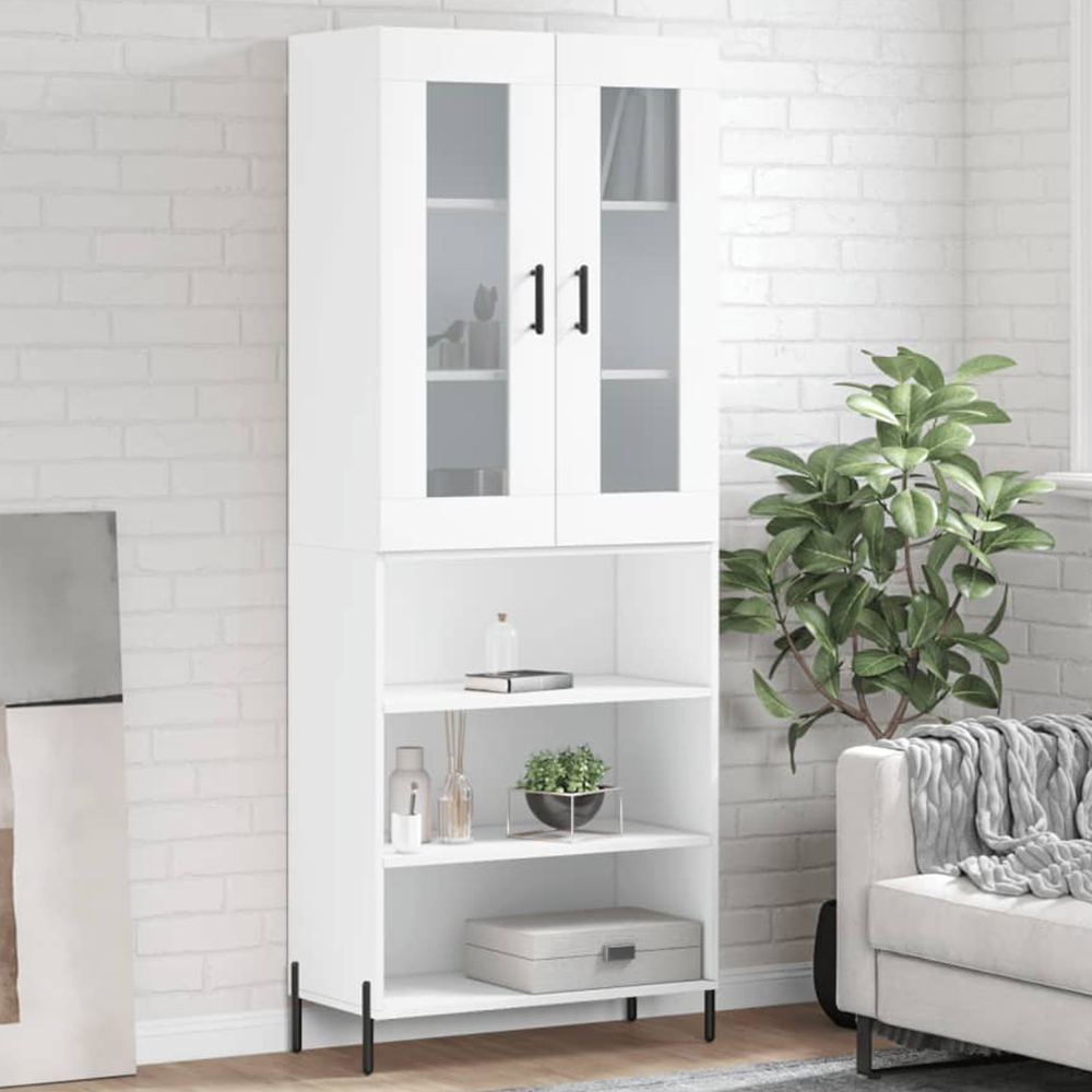 vidaXL 2 Glass Door 3 Shelf White Highboard Image 1