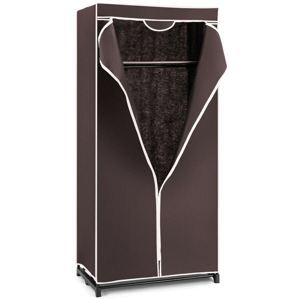 Costway Coffee Single Canvas Wardrobe with Dust-proof Cover Image 2
