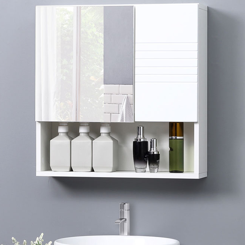 Kleankin White Mirror Bathroom Cabinet with Ridge Design Image 1