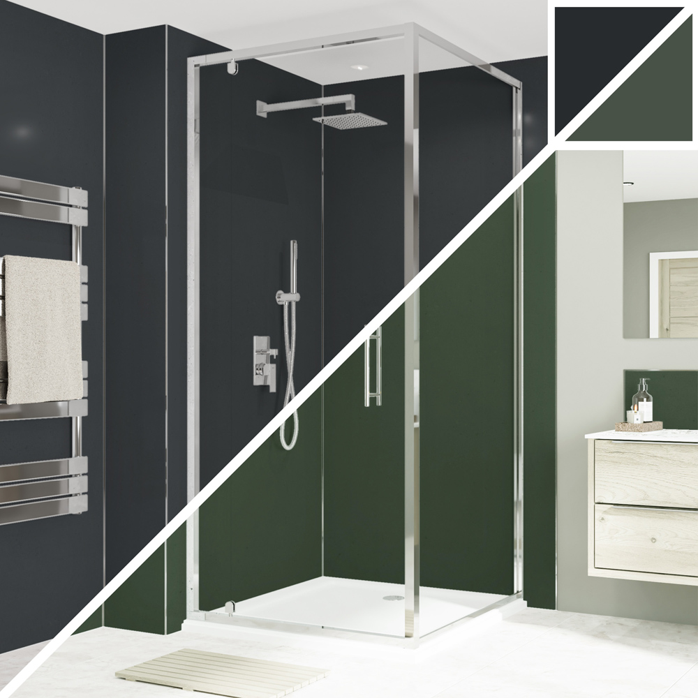 Wetwall Alloy Midnight Grey and Hadrian Green Double Sided Shower Wall Panel 600mm Image 1
