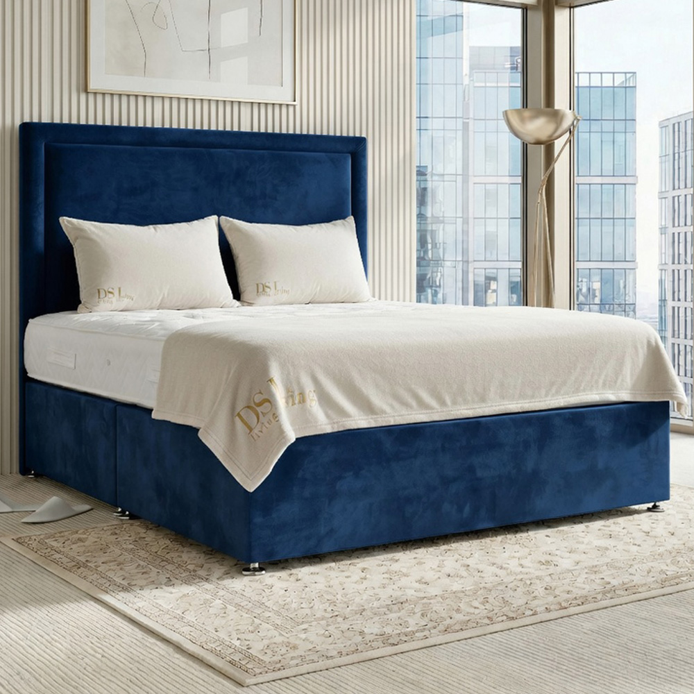 DS Living Velmont Single Dark Blue Plush Divan Bed Image 1