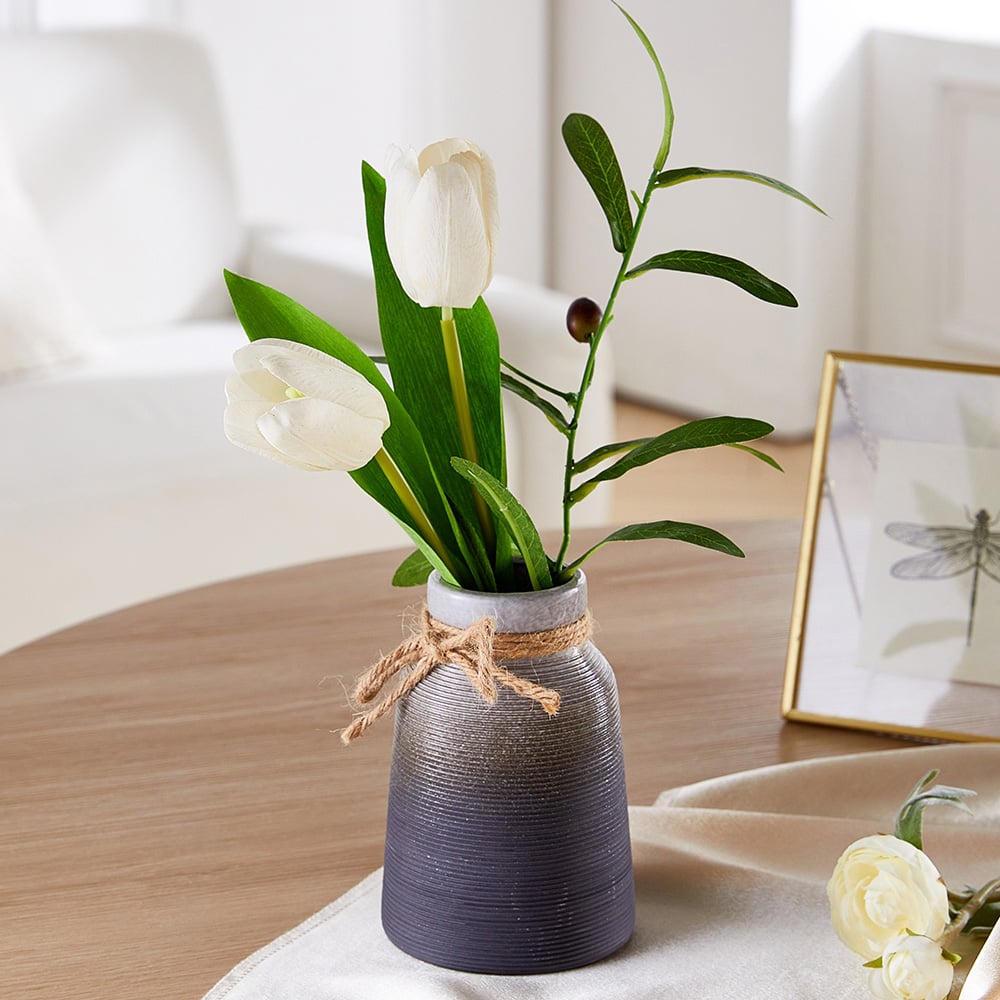 Living and Home Gradient Grey Ceramic Flower Vase Table Decor Ornament 14cm Image 7