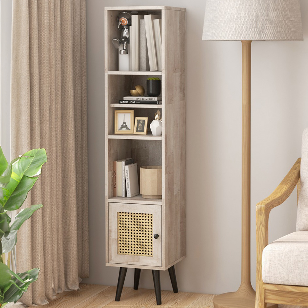 Costway Single Door 4 Shelf Grey Slim Wooden Cabinet Image 1