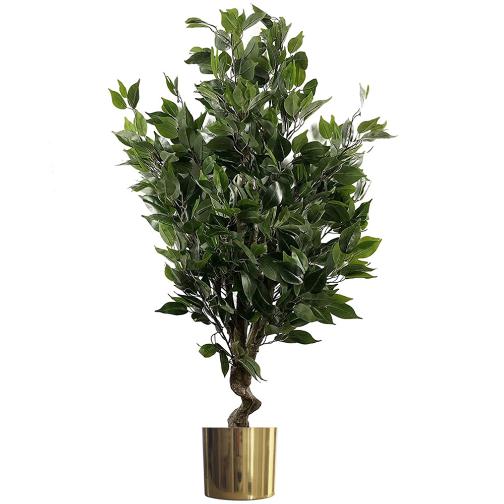 Leaf Evergreen Ficus Artificial Plant in Gold Planter 110cm Image 1
