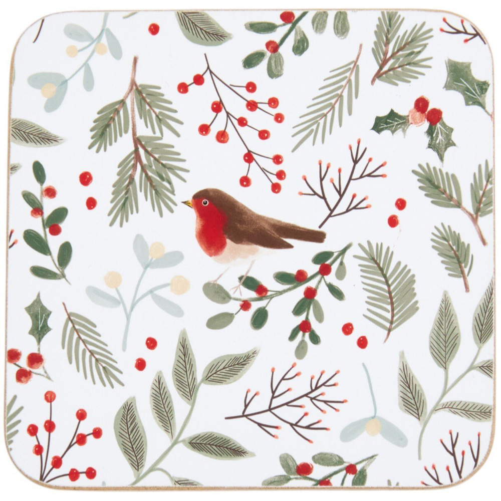 Merry Robin Placemat and Coaster Set White Image 2