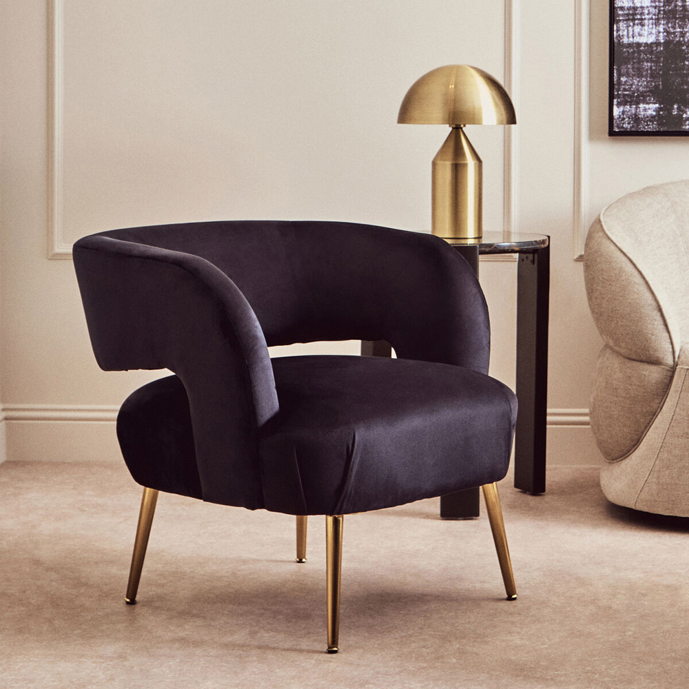 Premier Housewares Larissa Black Velvet Curved Accent Chair Image 6