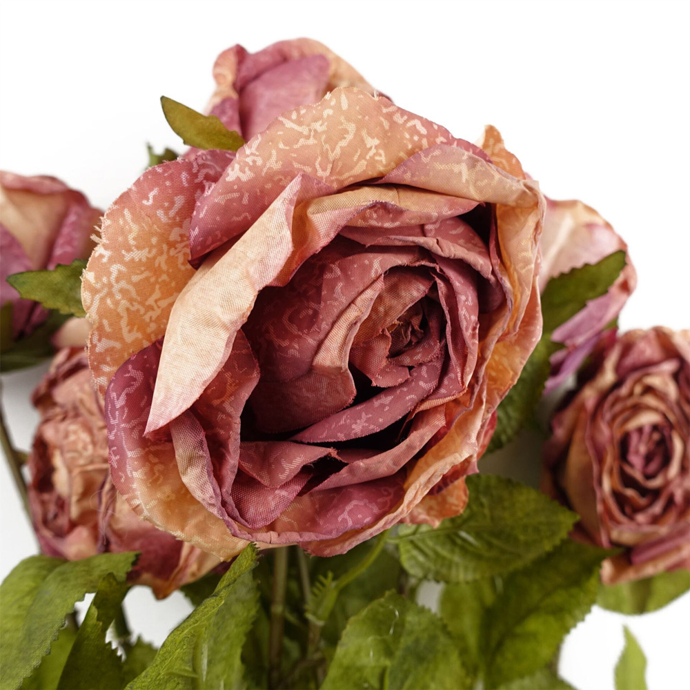 Leaf Dark Pink Rose Artificial Stem 70cm 6 Pack Image 4