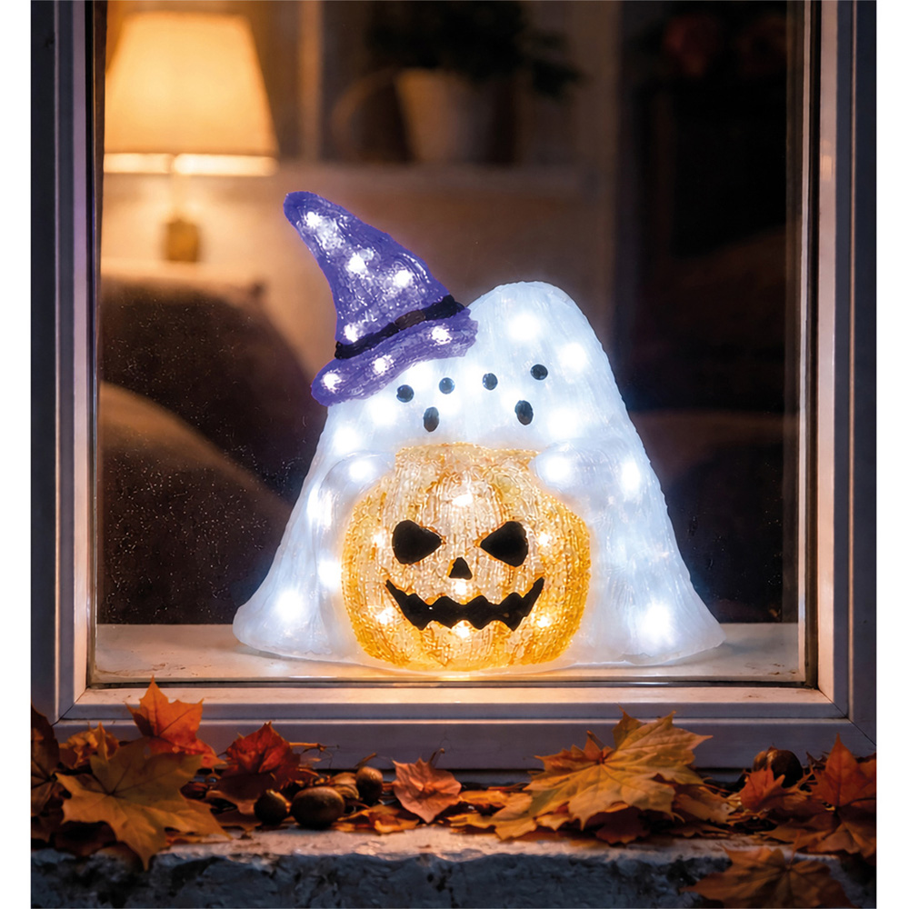 FXLab 50 White LED Pumpkin and Ghost Halloween Decoration 30.5 x 15 x 29.5cm Image 2