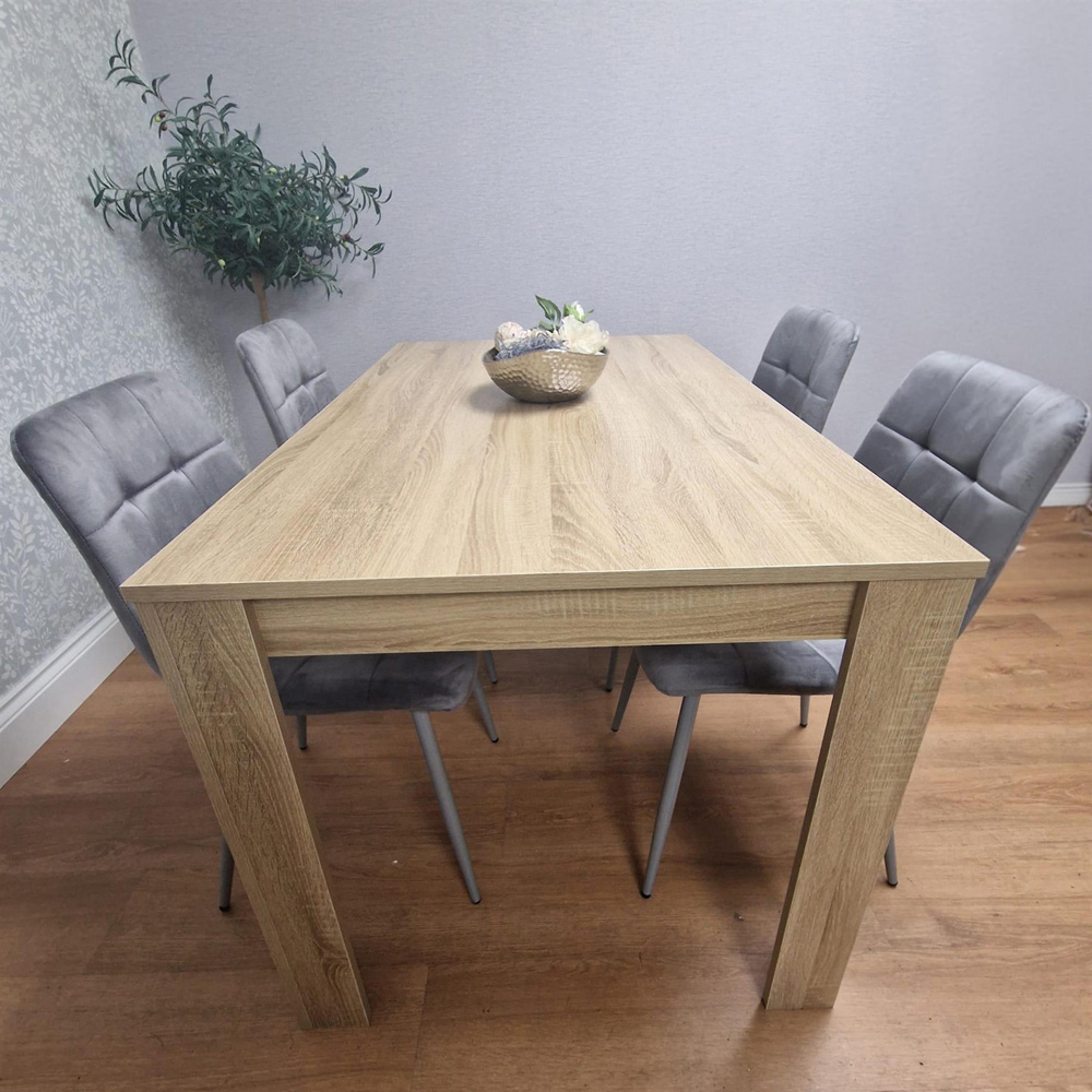 Portland 4 Seater Square Velvet Dining Set Oak Effect and Grey Image 3