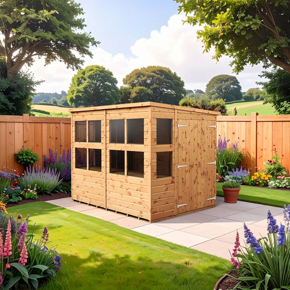 Empire Sheds 8 x 6ft 2 Door Dipped Treated Tongue and Groove Pent Potting Shed Image 2