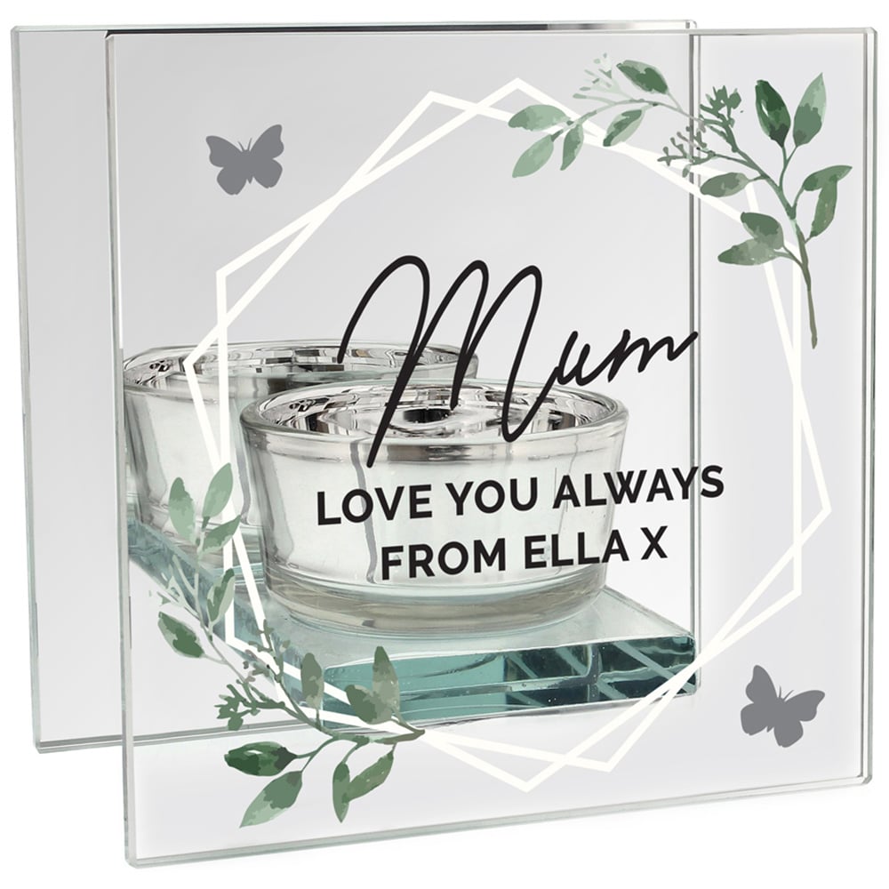 Personalised Memento Personalised Botanical Mirrored Glass Tea Light Candle Holder Image 1