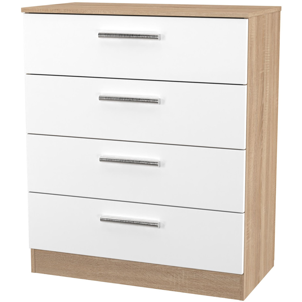 Crowndale Contrast 4 Drawer White Matt and Bardolino Oak Chest of Drawers Ready Assembled Image 4