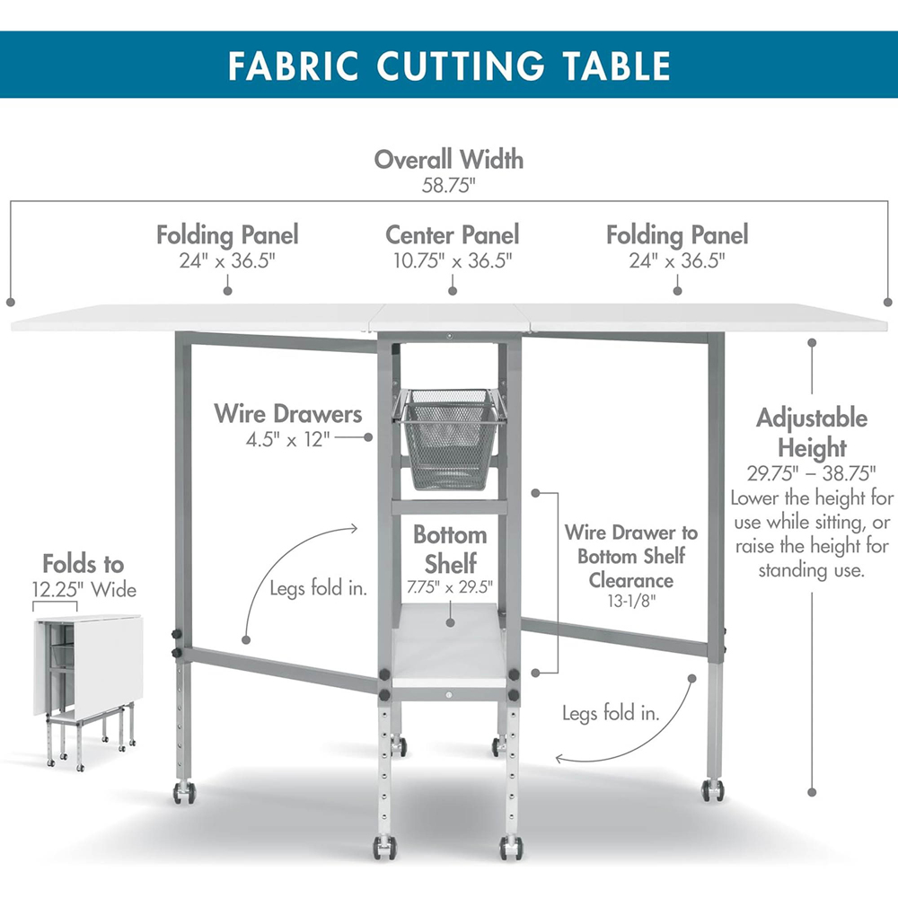 Sewing Online 13374 Silver and White Adjustable Fabric Cutting Table with Storage Image 6
