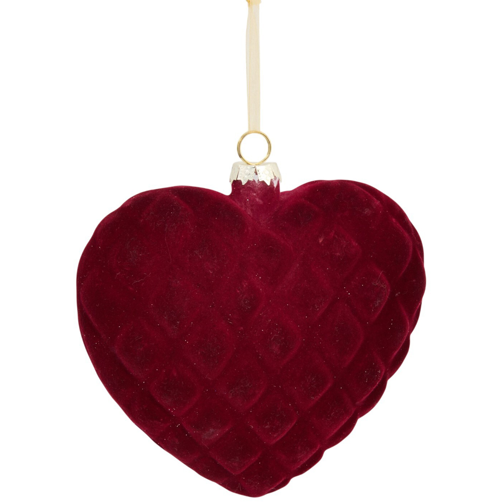 Flocked Heart Decoration Red Image 1