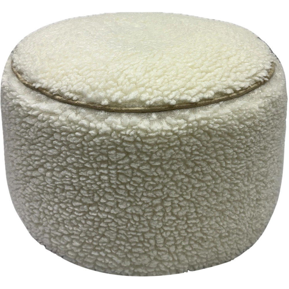 Kaikoo Cream Piping Sherpa Round Stool Image 4