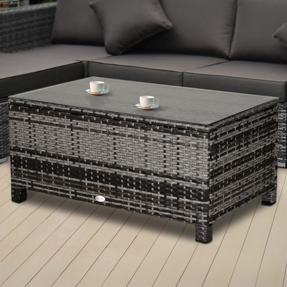 Outsunny Grey Rattan Coffee Table Image 1