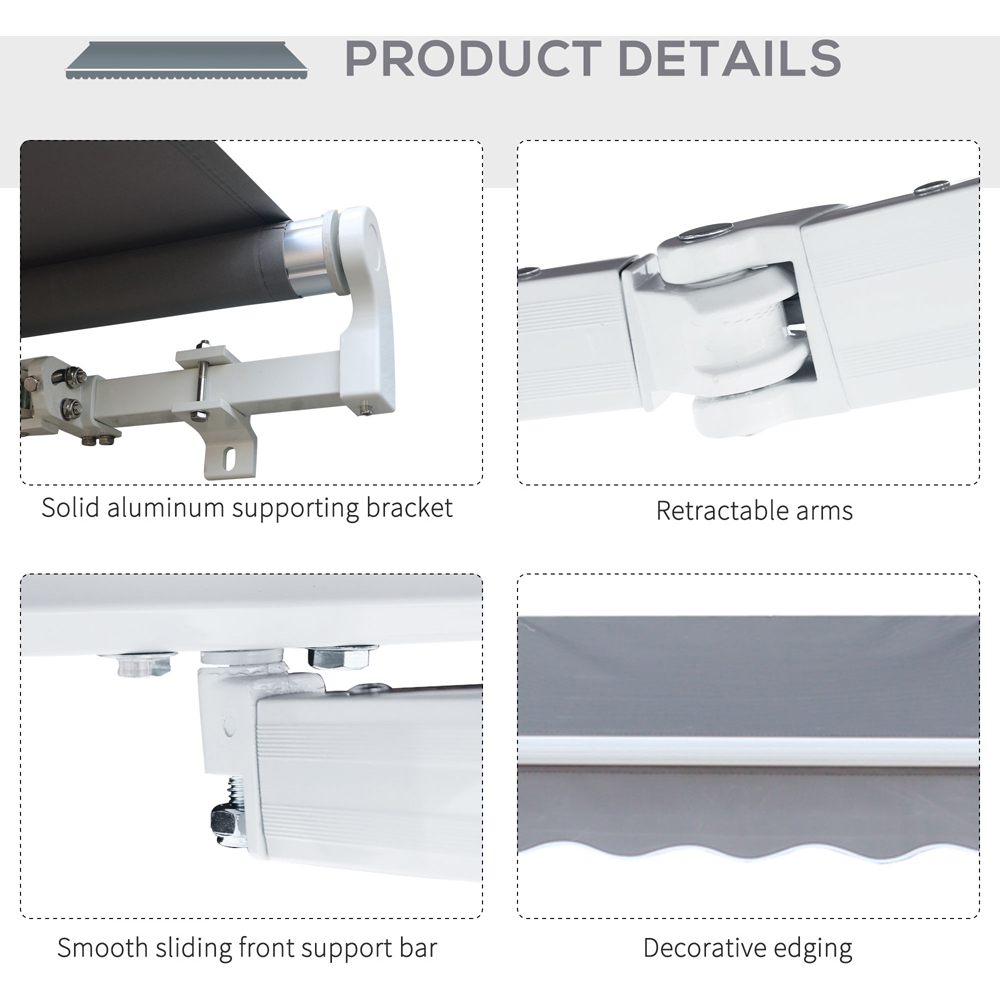 Outsunny Grey Manual Retractable Awning 3 x 2.5m Image 6