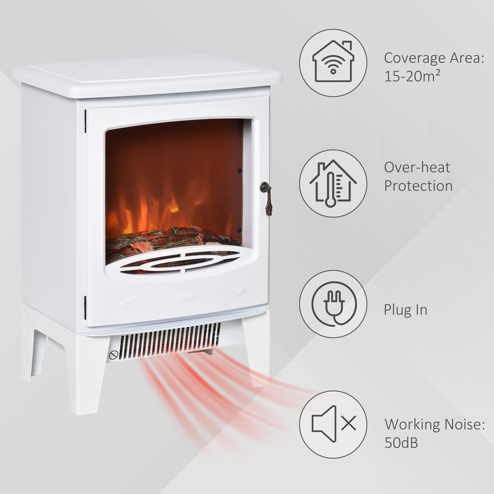 HOMCOM White Freestanding Electric LED Fireplace Heater with Flame Effect Image 6