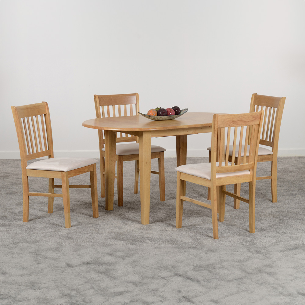 Seconique Oxford 4 Seater Extending Dining Set Natural Oak and Mink Microsuede Image 1